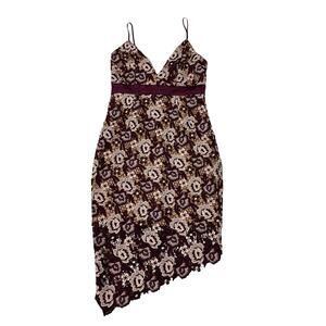 Bardot Dalia Asymmetrical Lace Midi Dress - Burgundy Floral - US 6/Small